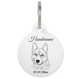 Husky Minimalist Line Art Personalized Tag Huisdierpenning