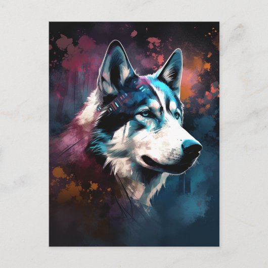 Husky Modern Abstracte hond schilderkunst Briefkaart (Voorkant)