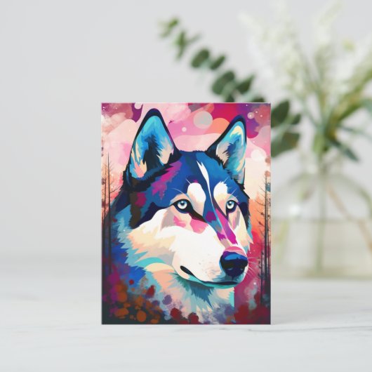 Husky Modern Abstracte hond schilderkunst Briefkaart (Staand voorkant)
