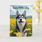 Husky Moederdag Illustratiekaart Kaart (Gele Bloem)