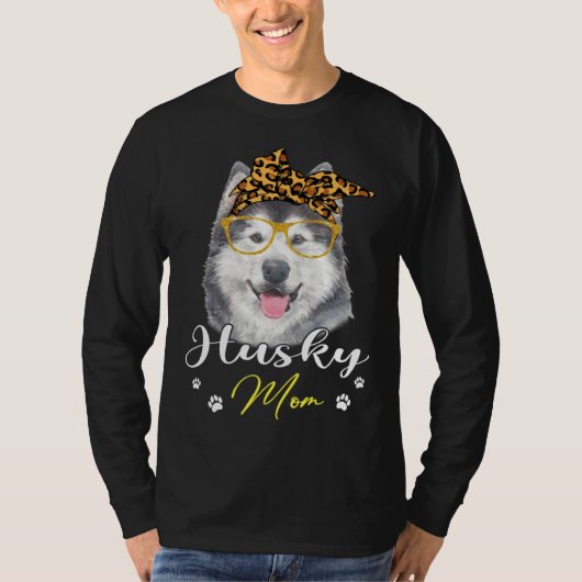 Husky Mom Leopard Print Dog T-shirt (Voorkant)