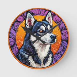 🌸 Husky Mozaïek Gloed Noordse Kunst Chic Huis Sti Ronde Klok
