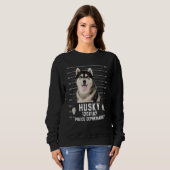 Husky Mug Shot Criminele Hond Trui (Voorkant volledig)
