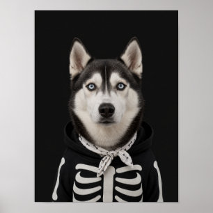 Husky Muurkunst — Halloween Skelet Huisdier Portre Poster