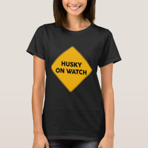 Husky op horloge geel verkeersbord t-shirt