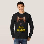 Husky op horlogehoofd van Siberische Husky T-shirt (Voorkant volledig)