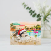 Husky op rotsen met Kerstmis Briefkaart (Staand voorkant)