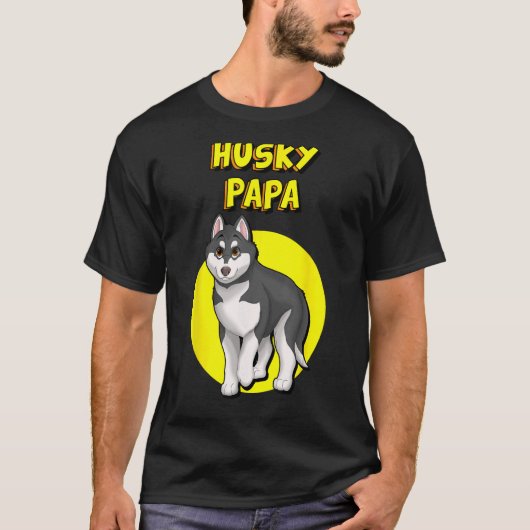 Husky Papa Zwart & Wit Siberische Husky Vader Bro T-shirt (Voorkant)