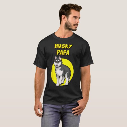 Husky Papa Zwart & Wit Siberische Husky Vader Bro T-shirt (Voorkant volledig)