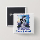 Husky Party Centre Vierkante Button 5,1 Cm (Voorkant /achterkant)