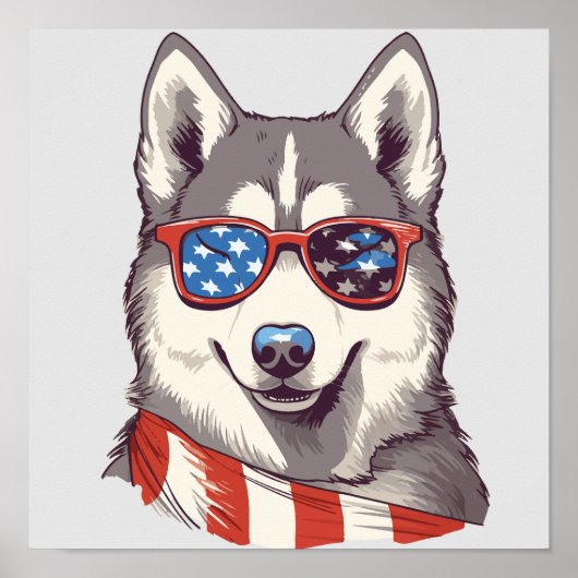 Husky, Patriottische Siberische Husky Poster (Voorkant)