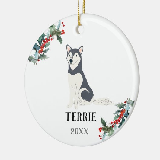 Husky Personalized Kersthond Keramisch Ornament (Links)
