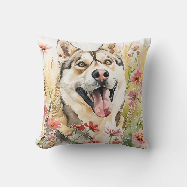 Husky Pillow – Waterverf Dog Home Decor Kussen (Voorkant)
