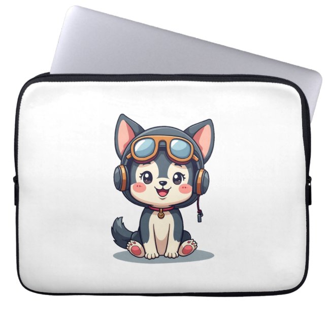 Husky Pilot Hondenliefhebber Malamute Laptop Sleeve (Voorkant)
