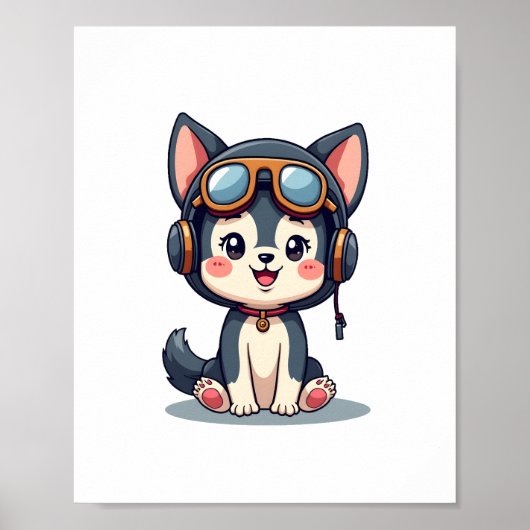Husky Pilot Hondenliefhebber Malamute Poster (Voorkant)