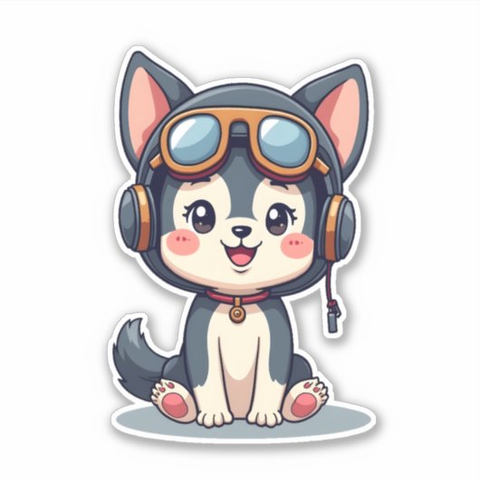 Husky Pilot Hondenliefhebber Malamute Sticker (Voorkant)