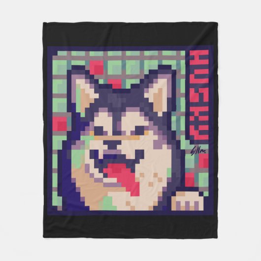 Husky Pixel Art, Pixelart Fleece Deken (Voorkant)