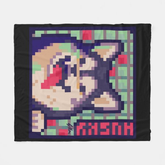 Husky Pixel Art, Pixelart Fleece Deken (Voorkant (Horizontaal))