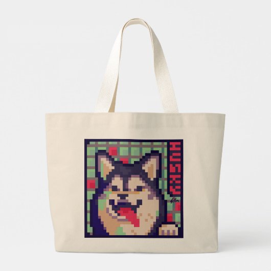Husky, Pixel Art, pixelart Grote Tote Bag (Achterkant)