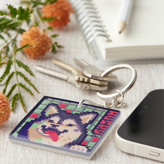 Husky, Pixel Art, pixelart Sleutelhanger (Voorkant Rechts)
