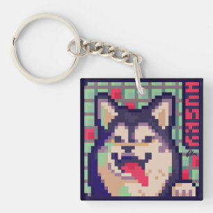 Husky, Pixel Art, pixelart Sleutelhanger