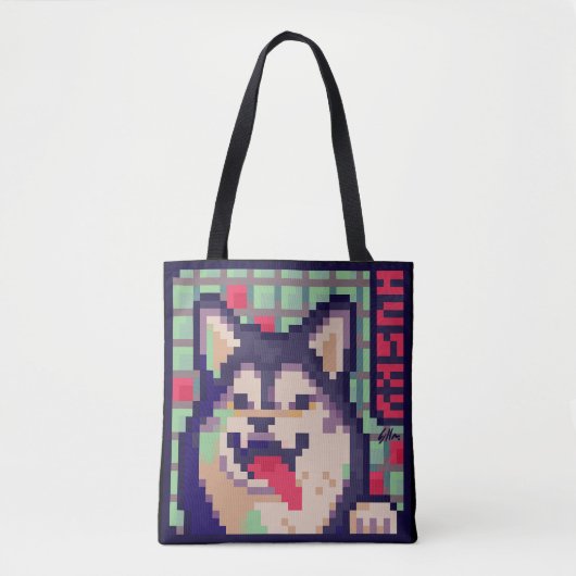 Husky, Pixel Art, pixelart Tote Bag (Voorkant)
