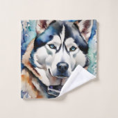 Husky Portrait Waterverf Kunst Bad Handdoek (Wasdoekje)