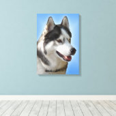 Husky Print Stretched Husky Malamute Dog Canvas (Insitu (Houten vloer))