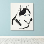 Husky Print Uitgerekte Siberische Husky Hond Canva (Insitu (Houten vloer))