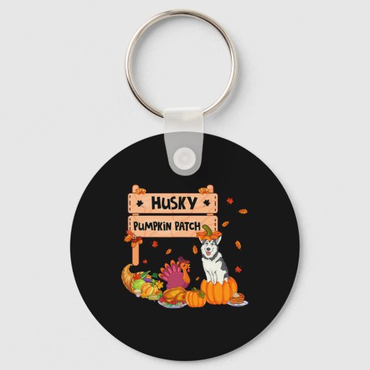 Husky Pumpkin Patch Thanksgiving Dog in pomkin Fa Sleutelhanger (Voorkant)