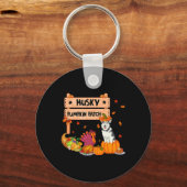 Husky Pumpkin Patch Thanksgiving Dog in pomkin Fa Sleutelhanger (Voorkant)