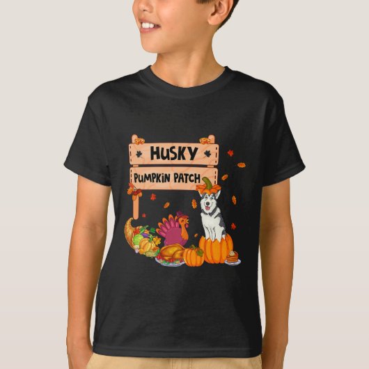 Husky Pumpkin Patch Thanksgiving Dog in pomkin Fa T-shirt (Voorkant)
