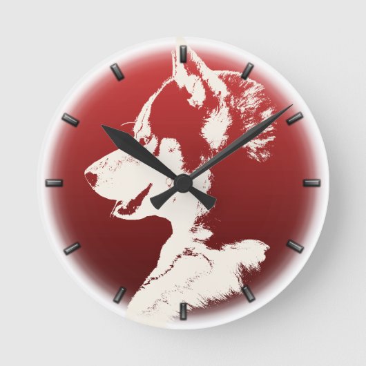 Husky Pup Clock geeft decor Sled Dog Wall Clock Ronde Klok (Voorkant)