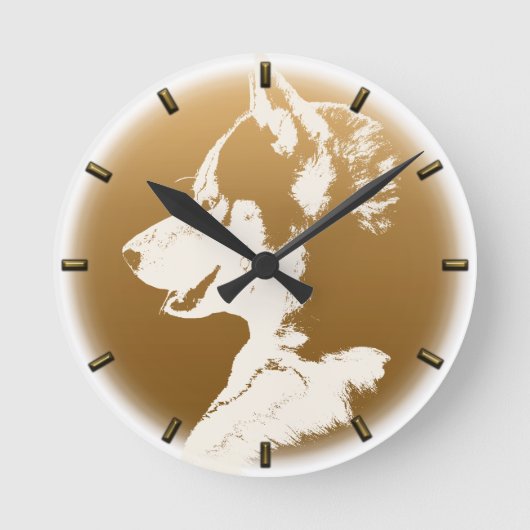 Husky Pup Clock geeft decor Sled Dog Wall Clock Ronde Klok (Voorkant)