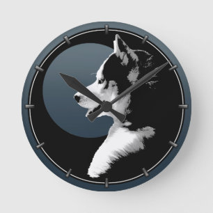 Husky Pup Clock geeft decor Sled Dog Wall Clock Ronde Klok