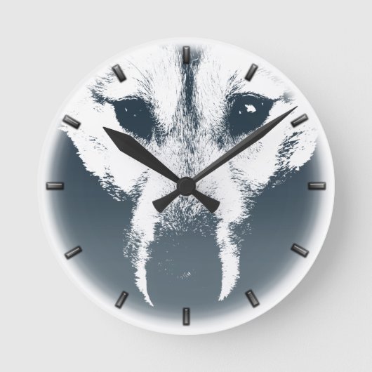 Husky Pup Clock geeft decor Wolf Dog Wall Clock Ronde Klok (Voorkant)