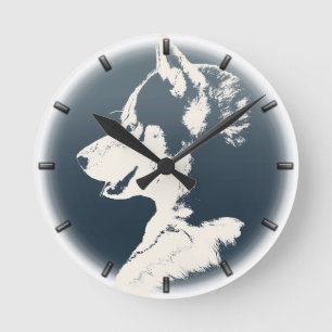 Husky Pup Klok Cadeaus Decor Slede Hond Wandklok