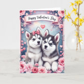 Husky Puppies Valentijnskaart Kaart (Gele Bloem)