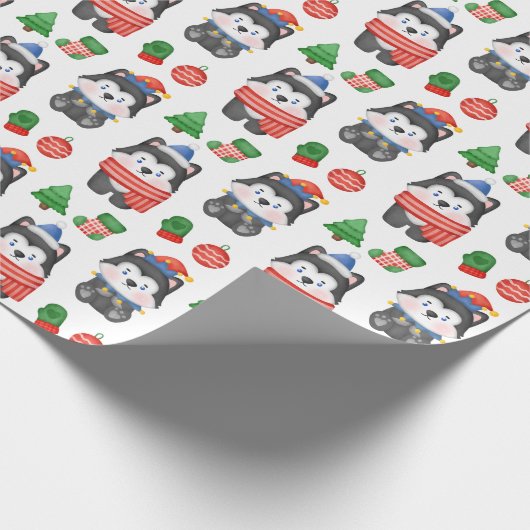 Husky Puppy Dog Santa Festive Holiday Cadeaupapier (Hoek)