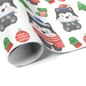 Husky Puppy Dog Santa Festive Holiday Cadeaupapier (Rol Hoek)