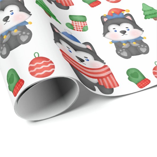 Husky Puppy Dog Santa Festive Holiday Cadeaupapier (Rol Hoek)