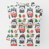 Husky Puppy Dog Santa Festive Holiday Inpakpapier Vel (In situ)