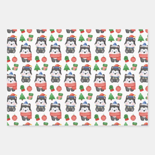 Husky Puppy Dog Santa Festive Holiday Inpakpapier Vel (Voorkant)