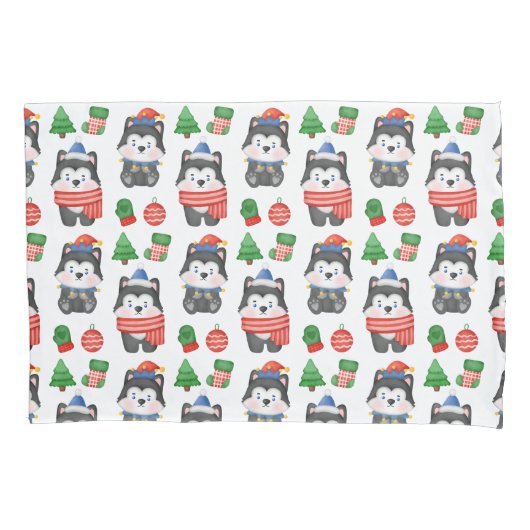 Husky Puppy Dog Santa Festive Holiday Kussensloop (Voorkant)