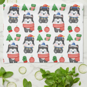 Husky Puppy Dog Santa Festive Holiday Theedoek