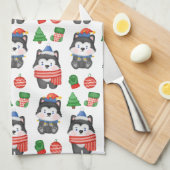 Husky Puppy Dog Santa Festive Holiday Theedoek (Quarter Fold)