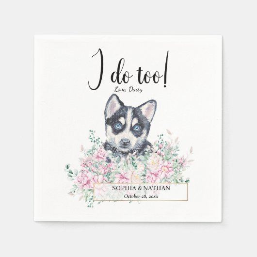 Husky Puppy Dog Wedding Cocktail Napkins Servet (Voorkant)
