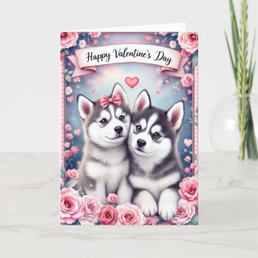 Husky Puppy Dogs Valentine's Day Greeting Card Kaart (Voorkant)
