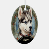 Husky Puppy Eerste Kerst Metal Ornament (Voorkant Rechts)