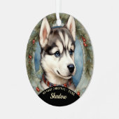 Husky Puppy Eerste Kerst Metal Ornament (Voorkant links)